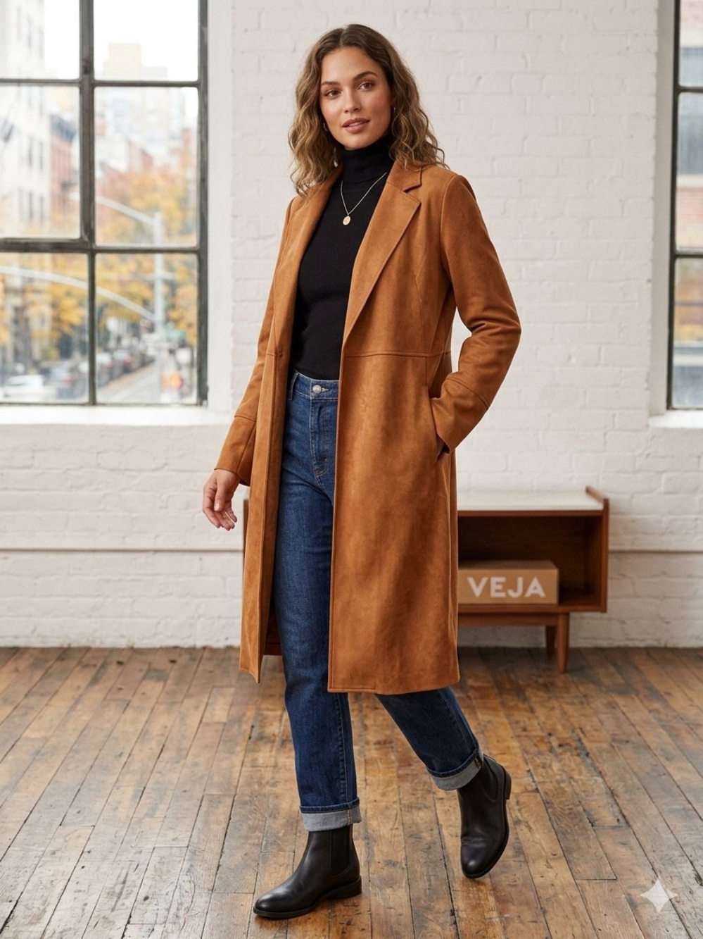 Premise Longline Trench Coat in Cognac Brown